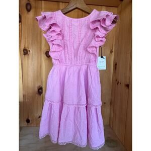 Pink Ruffle Dress Flutter Sleeves SZ XS COASTAL COWBY BOHO FESTIVAL